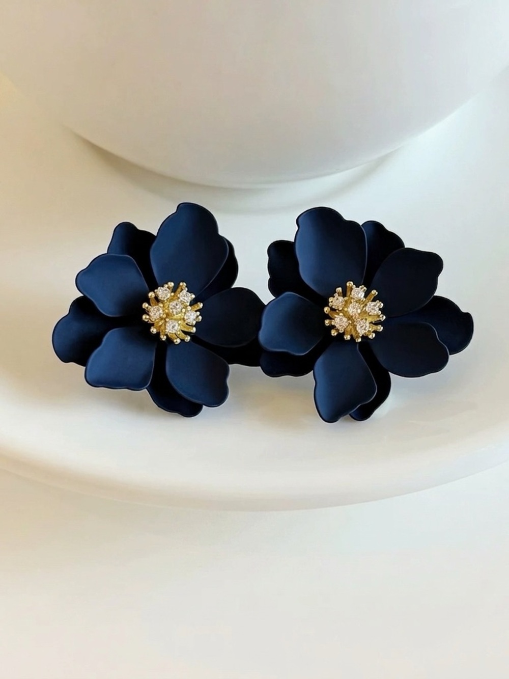 NEW Refined Niche Deep Navy Matte Flower Studs | 18K Gold Plated | S925 Posts